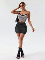 Stretch Denim Mini Skirt with Front Pockets and Streamlined Fit