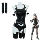 Fierce Glossy Black Cutout Bodysuit with Asymmetrical Leg Accents and Gloves