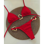 Rich Teal Triangle Bikini with Delicate Metallic Ring Details