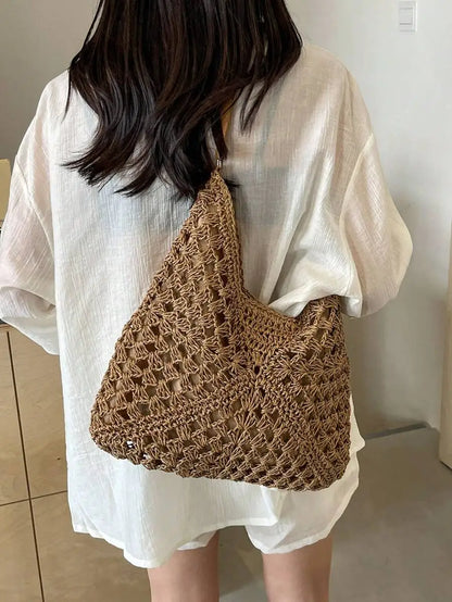 Handwoven Straw Tote Shoulder Bag with Open Relaxed Silhouette