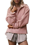 Women's Half Zip Fleece Pullover Sweater with Relaxed Mock Neck Design