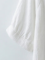 Relaxed Fit Textured White Cotton Button-Down Shirt with Pocket