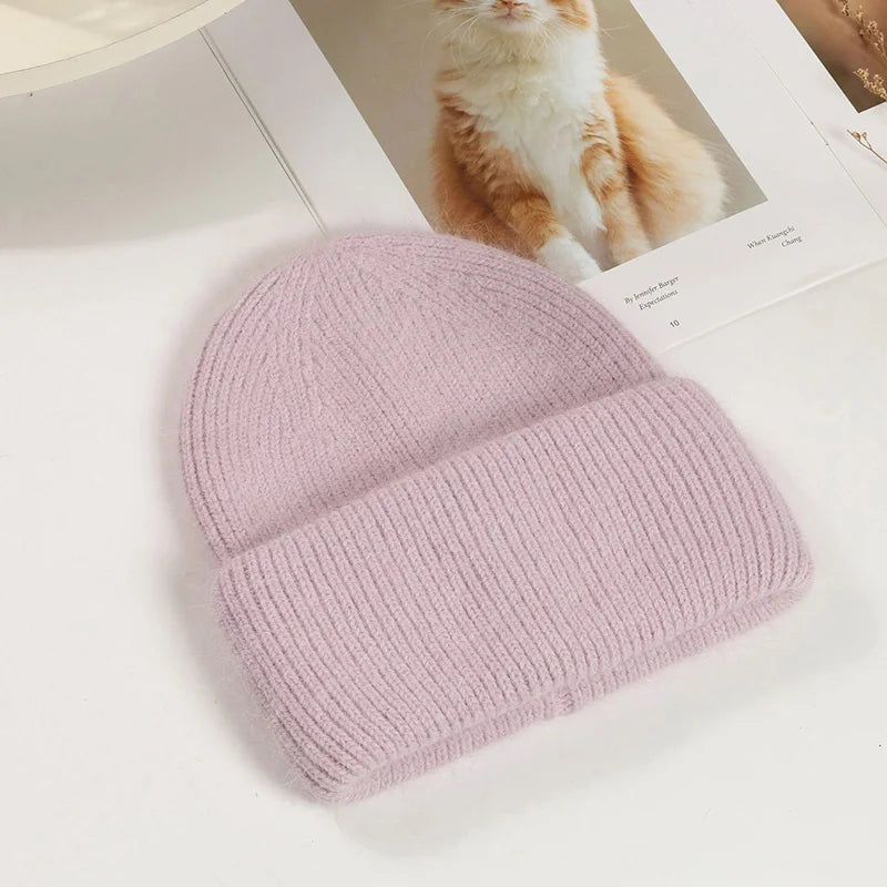 Soft Rabbit Fur Blend Acrylic Knit Beanie for Everyday Winter Casual Fashion and Comfort