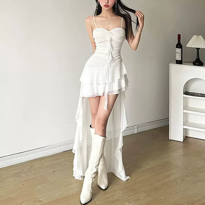Layered Ruffle Gothic Mini Dress with Alternative Streetwear Aesthetic