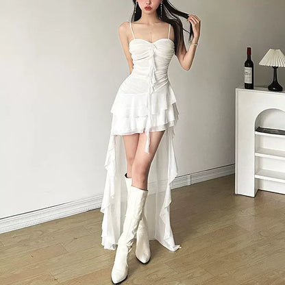 Layered Ruffle Gothic Mini Dress with Alternative Streetwear Aesthetic