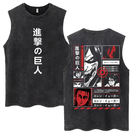 Manga-Inspired Information Panel Sleeveless Tank Top with Alternative Streetwear Graphic Design Blend