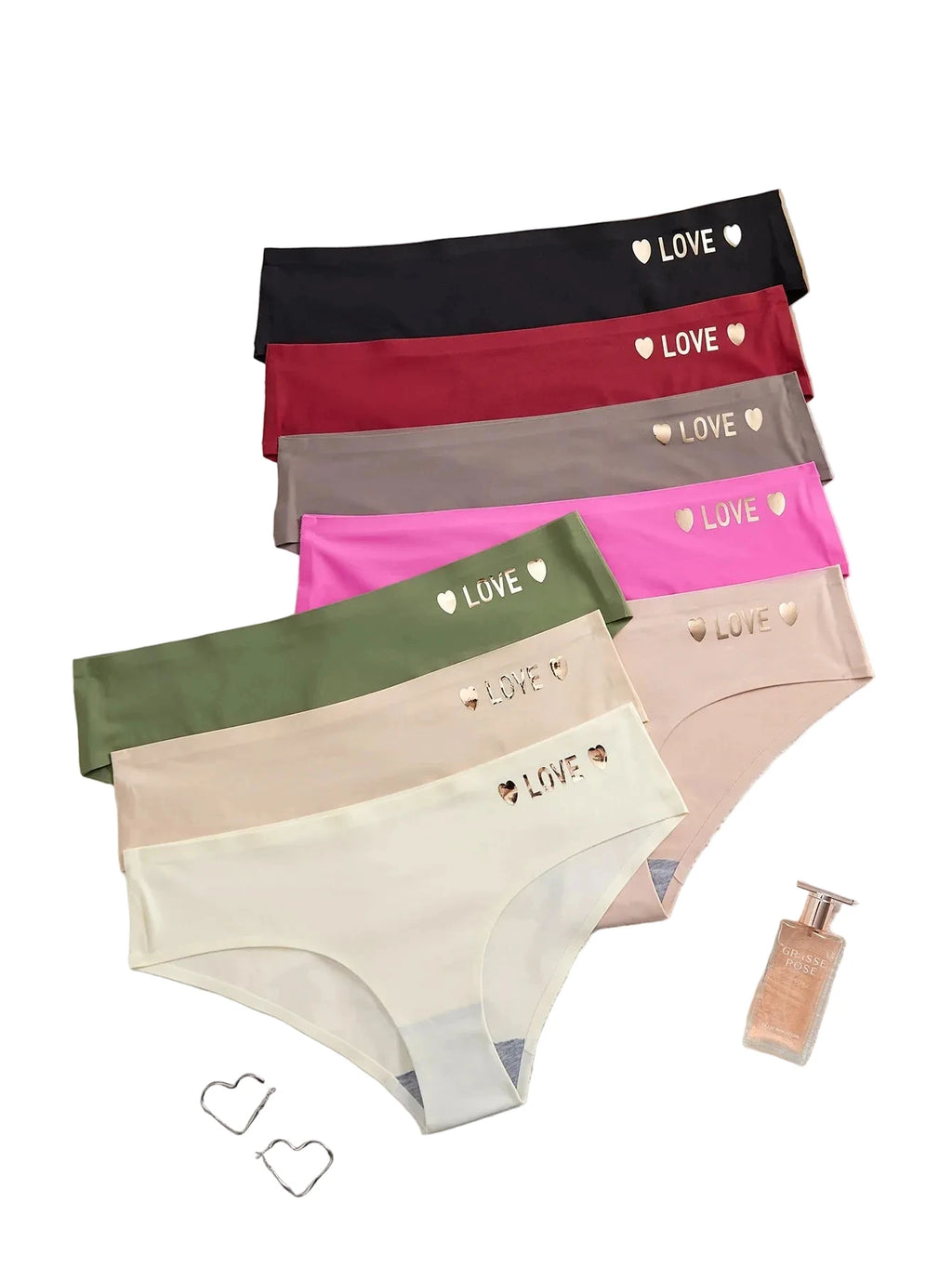 8-Piece Seamless Low-Rise Panty Set with Subtle Heart and Letter Appliqué