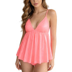 Glossy Pink Flared Babydoll Dress and Matching Briefs Set