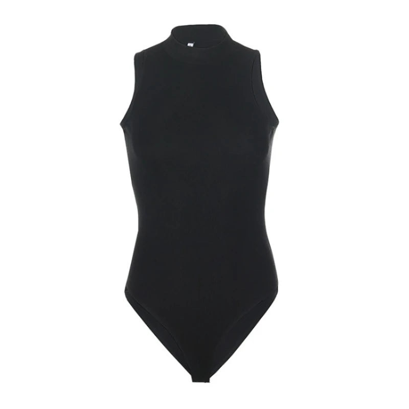 High Neck Sleeveless Bodycon Bodysuit for Gothic and Alternative Streetwear