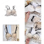 Vintage Polka Dot Tulle Ruffled Push-Up Bra and Matching Frilled Low-Rise Panty Set