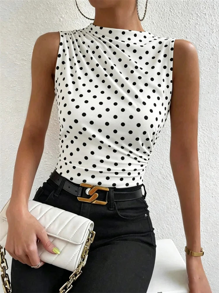 Mock Neck Ruched Tank Top with Slim Fit Stretch Everyday Modern Streetwear Style