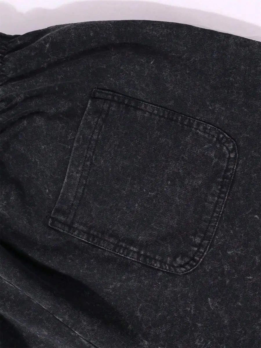 Men's Vintage Washed Cotton Shorts with Typography Graphic and Drawstring Relaxed Streetwear Fit