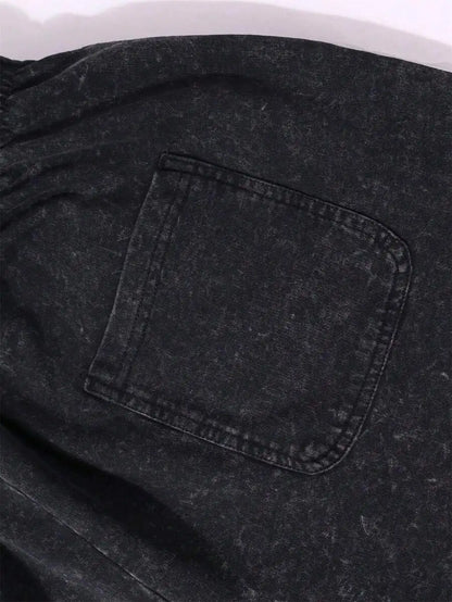 Men's Vintage Washed Cotton Shorts with Typography Graphic and Drawstring Relaxed Streetwear Fit