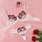 Purple Floral Embroidered Lingerie Set with Detailed Underwire Bra and Matching Brief