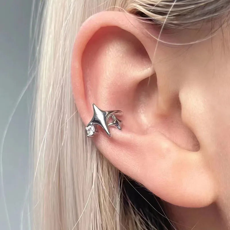 Celestial Four Point Star Ear Cuff for Gothic Y2K Alternative Styling