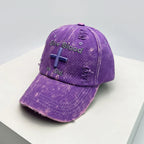Vintage Embroidered Adjustable Cotton Baseball Cap with Distressed Finish for Casual Streetwear Fashion