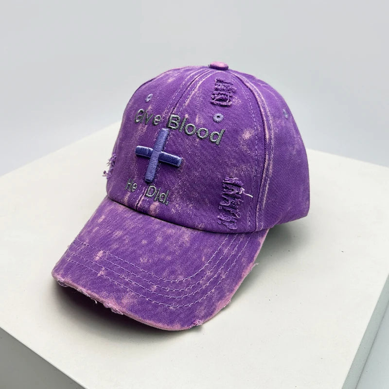 Vintage Embroidered Adjustable Cotton Baseball Cap with Distressed Finish for Casual Streetwear Fashion