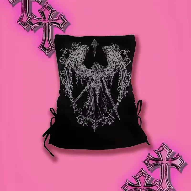 Lace Up Corset Crop Top with Strappy Design and Alternative Styling