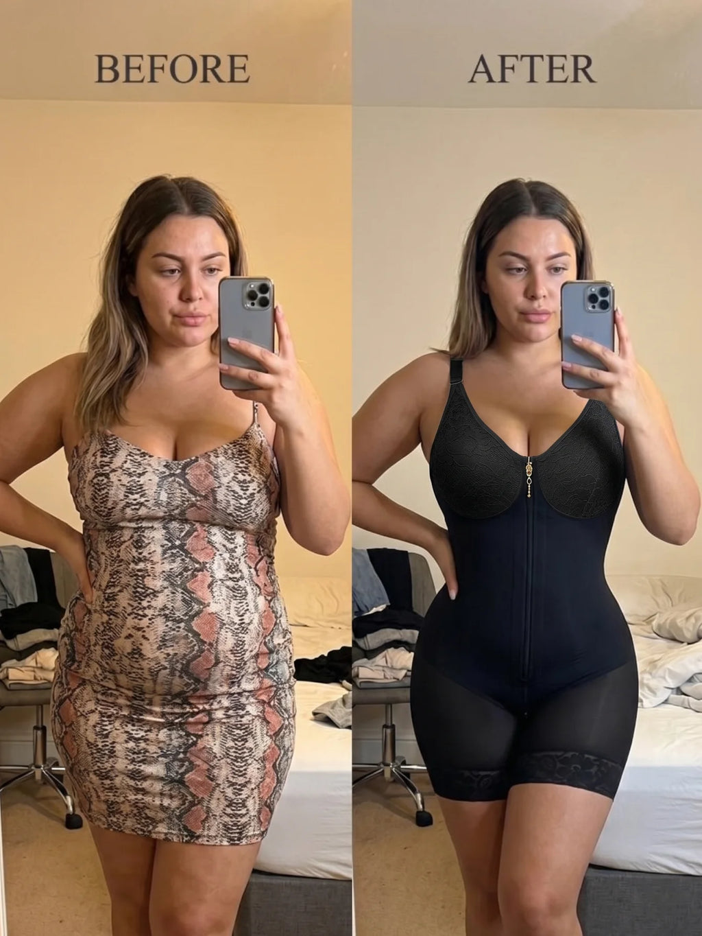 Sleek V-Neck Shaping Bodysuit with Dual Front Closure and Lace Details