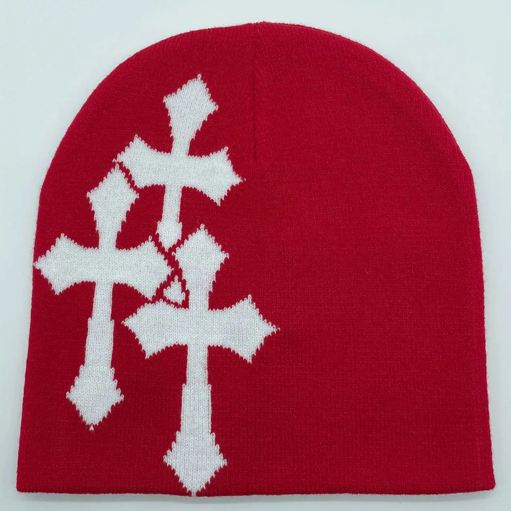 Abstract Graphic Polyester Knit Beanie for Modern Streetwear Casual Winter Everyday Fashion Style