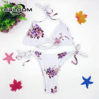 Vibrant Green Floral Underwire Bikini with Ruched Texture