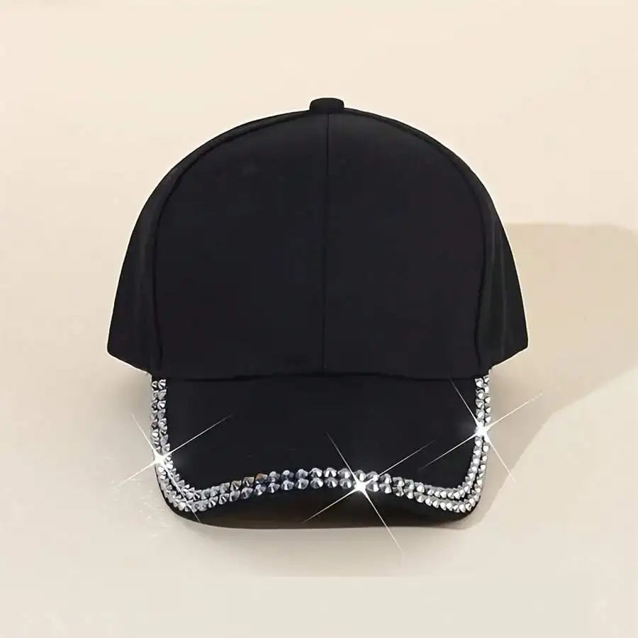 Unisex Baseball Cap with Decorative Rhinestone Trim and Adjustable Fit for Casual Streetwear Style