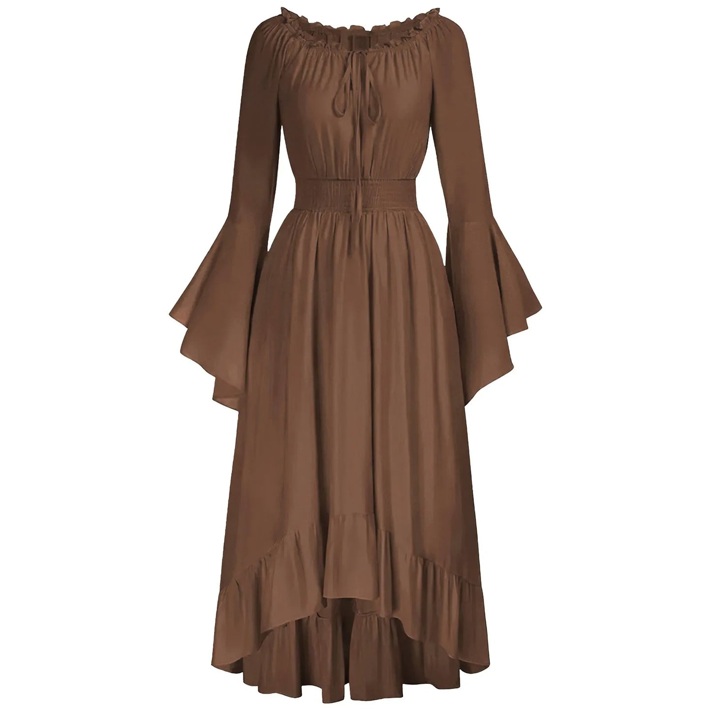 Dark Romantic Victorian Maxi Dress with Statement Bell Sleeves and Flowing Skirt