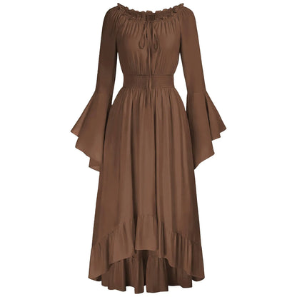 Dark Romantic Victorian Maxi Dress with Statement Bell Sleeves and Flowing Skirt