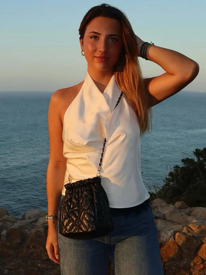 Draped Halter Sleeveless Tank Top with Relaxed Fit Contemporary Streetwear Design