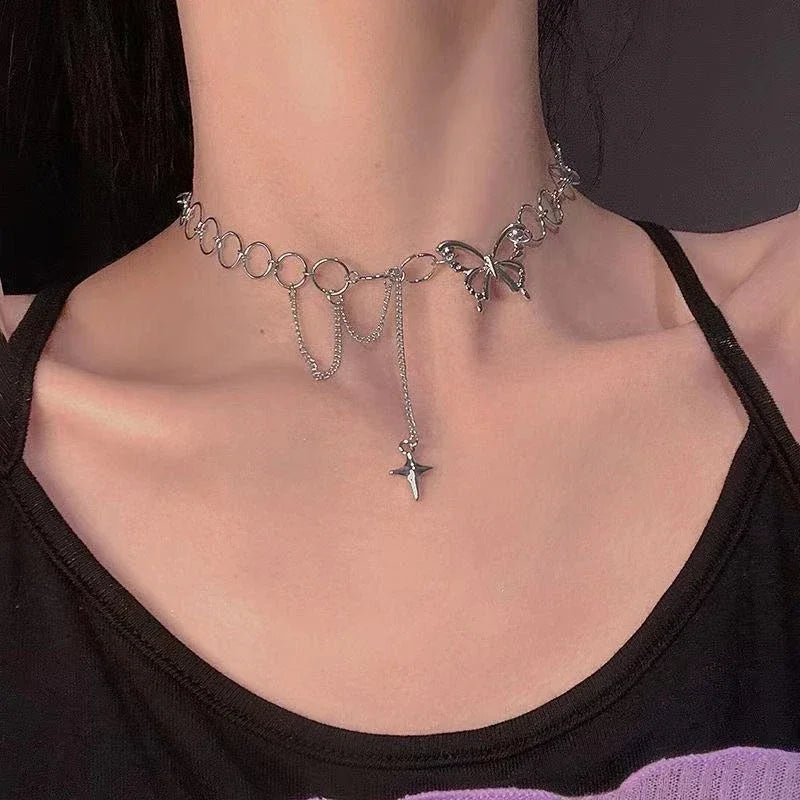 Butterfly Tassel Pendant Necklace for Y2K Gothic and Alternative Fashion