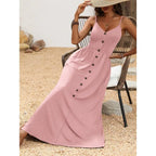 Button Front Maxi Dress With Relaxed A Line Silhouette