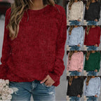 Women's Relaxed Fit Crew Neck Cozy Knit Everyday Sweater Pullover