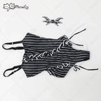 Women's Striped One Piece Swimsuit with Adjustable Shoulder Straps and Matching Choker Accessory
