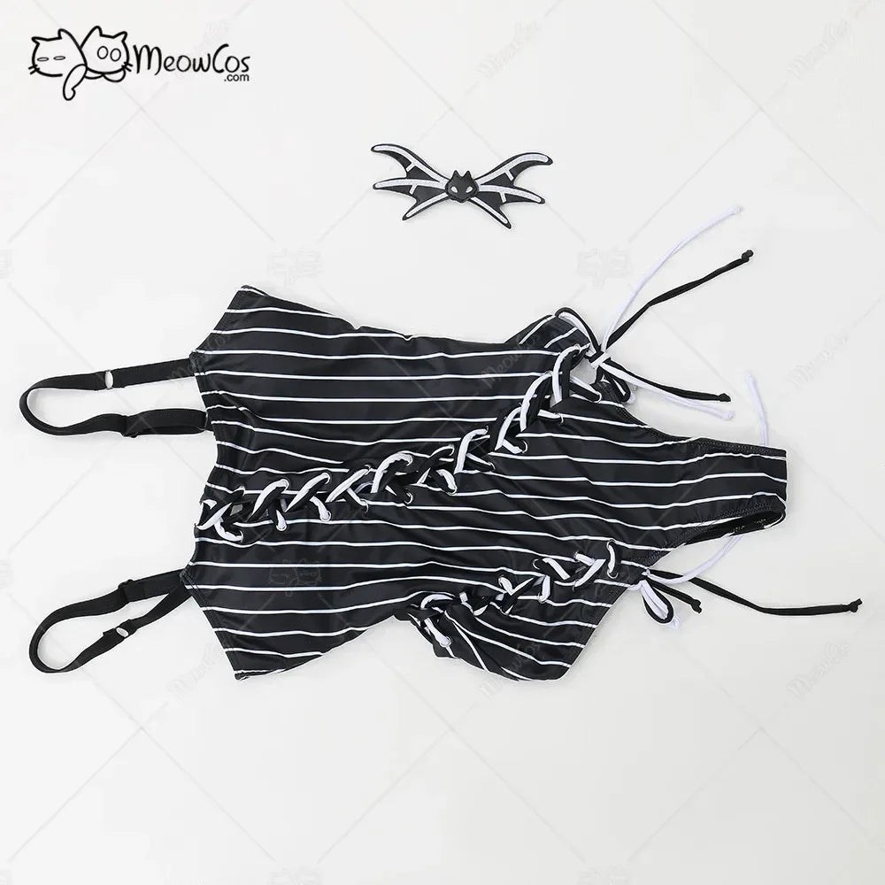 Women's Striped One Piece Swimsuit with Adjustable Shoulder Straps and Matching Choker Accessory