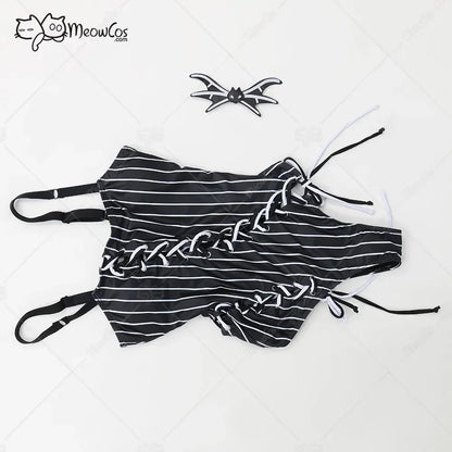 Women's Striped One Piece Swimsuit with Adjustable Shoulder Straps and Matching Choker Accessory