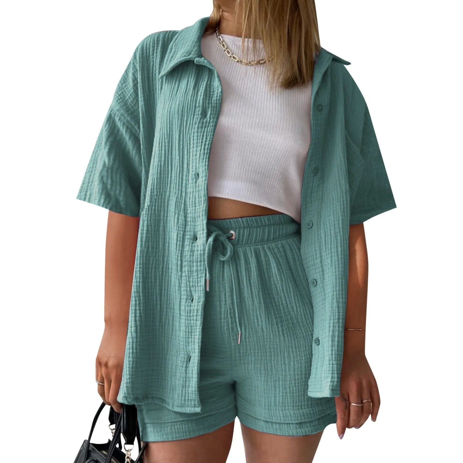 Women's Relaxed Shirt and Shorts Co-Ord Set Contemporary Casual Outfit