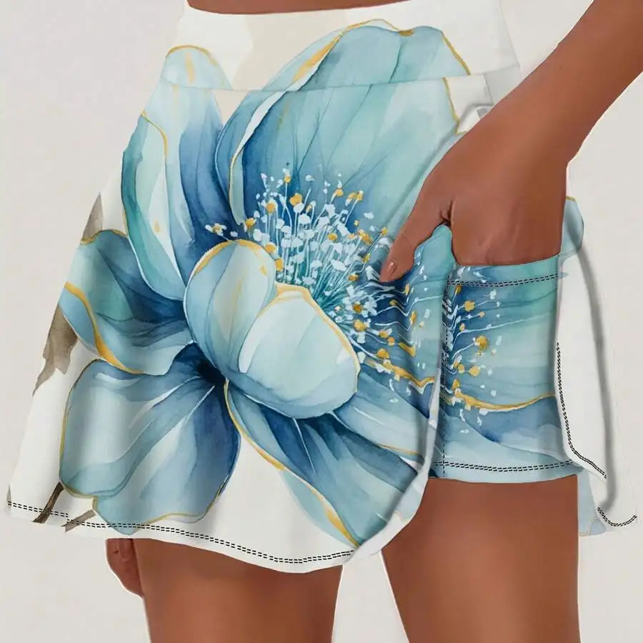 High Waist Floral Print Skort with Pocket Detail A-Line Silhouette