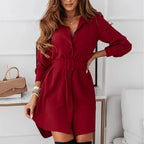 Long Sleeve Belted Shirt Mini Dress With Tailored Relaxed Fit Silhouette