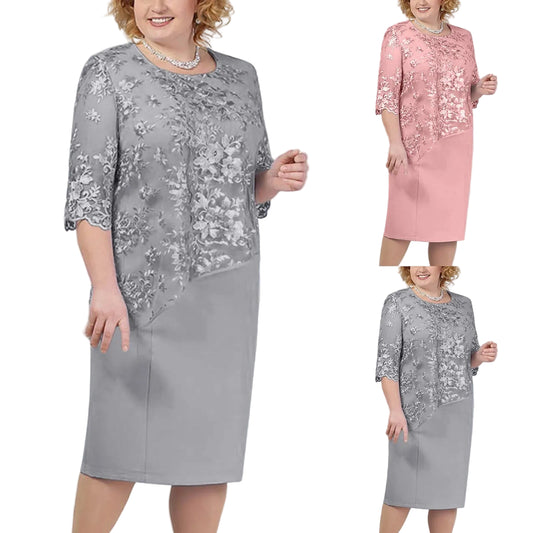 Sequined Lace Overlay Elegant Alternative Midi Dress