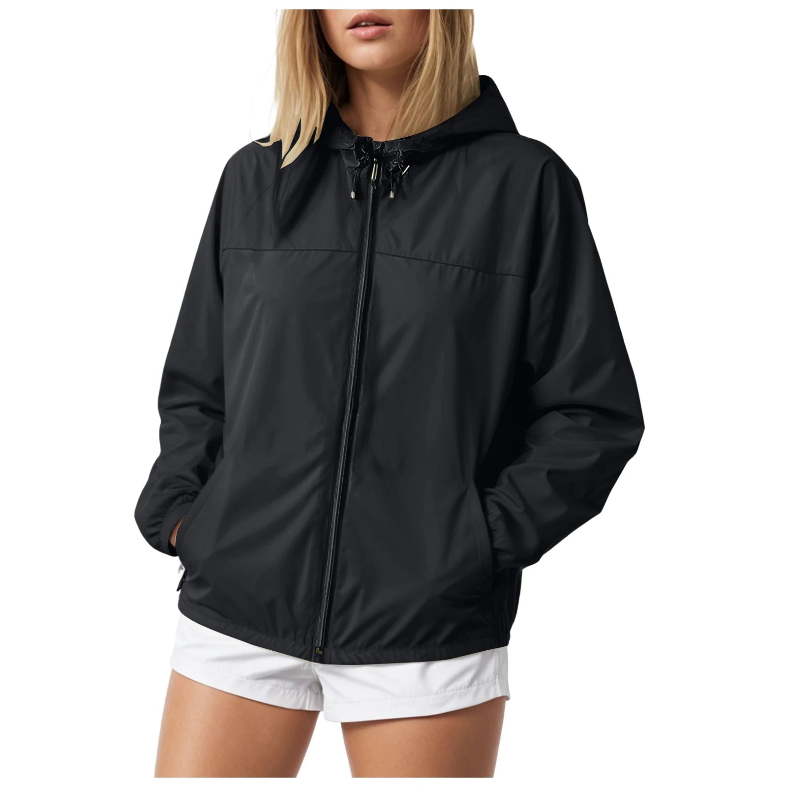 Women's Lightweight Hooded Zip-Up Windbreaker Jacket for Everyday Streetwear Layering