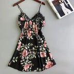 Floral Print Satin-Finish Nightdress with Delicate White Lace Trim