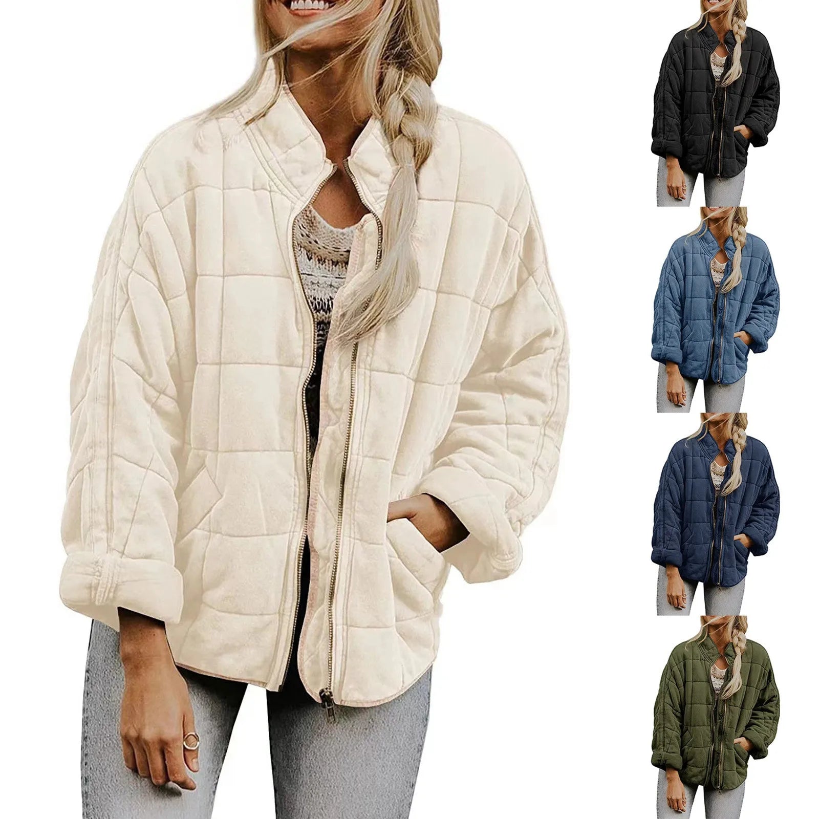 Women's Quilted Button Front Jacket with Relaxed Casual Layering Streetwear Silhouette