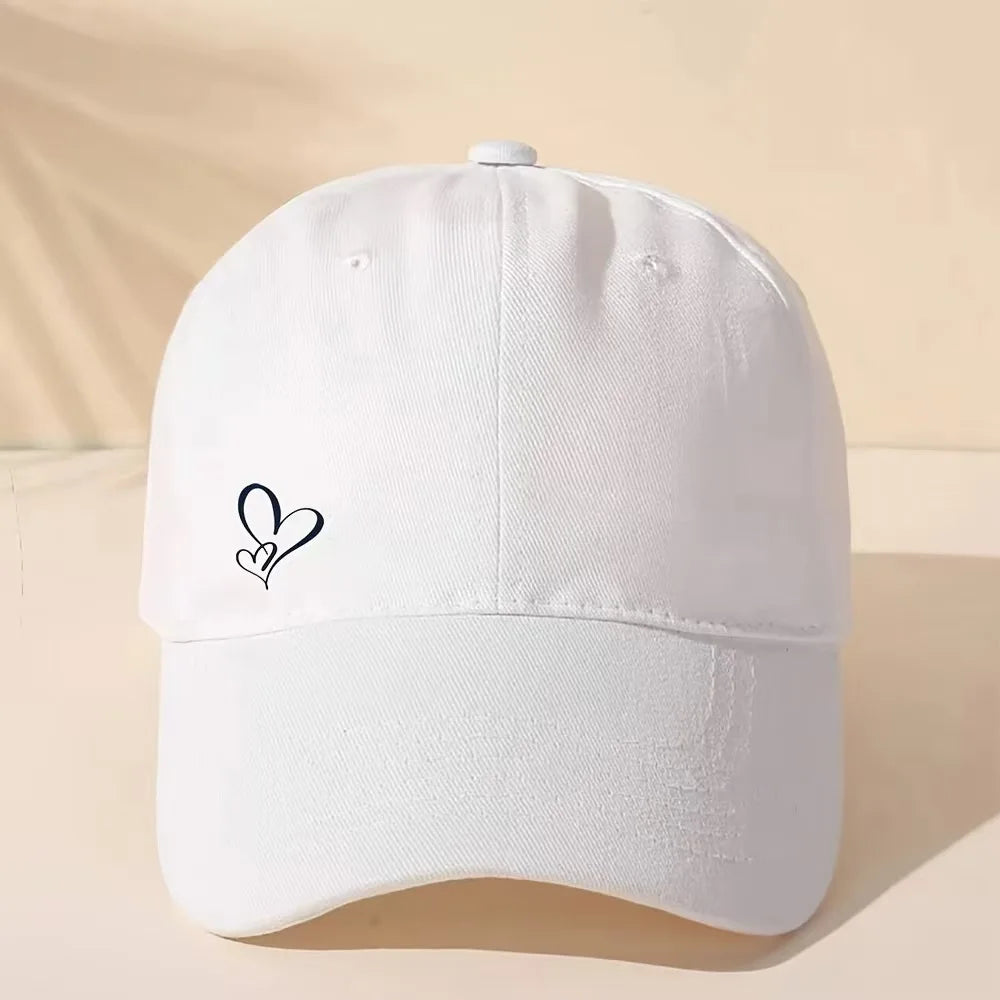 Minimalist Heart Embroidered Baseball Cap Adjustable Curved Brim Casual Streetwear Hat