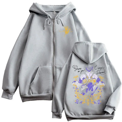 Anime Manga Streetwear Graphic Zip Hoodie With Oversized Urban Aesthetic