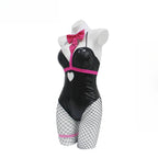 Daring Black Bodysuit Set with Pink Harness Details and Heart Cutout