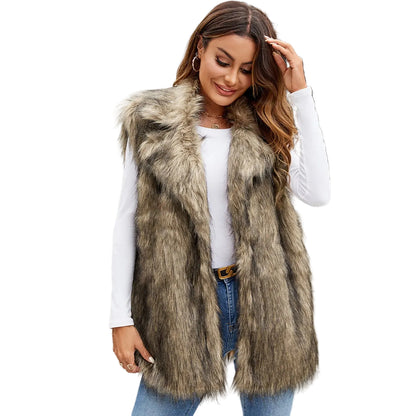 Women's Open Front Faux Fur Vest Soft Plush Casual Winter Layering Outerwear
