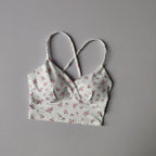Playful Cherry Print Longline Sports Bra with Strappy Criss-Cross Back