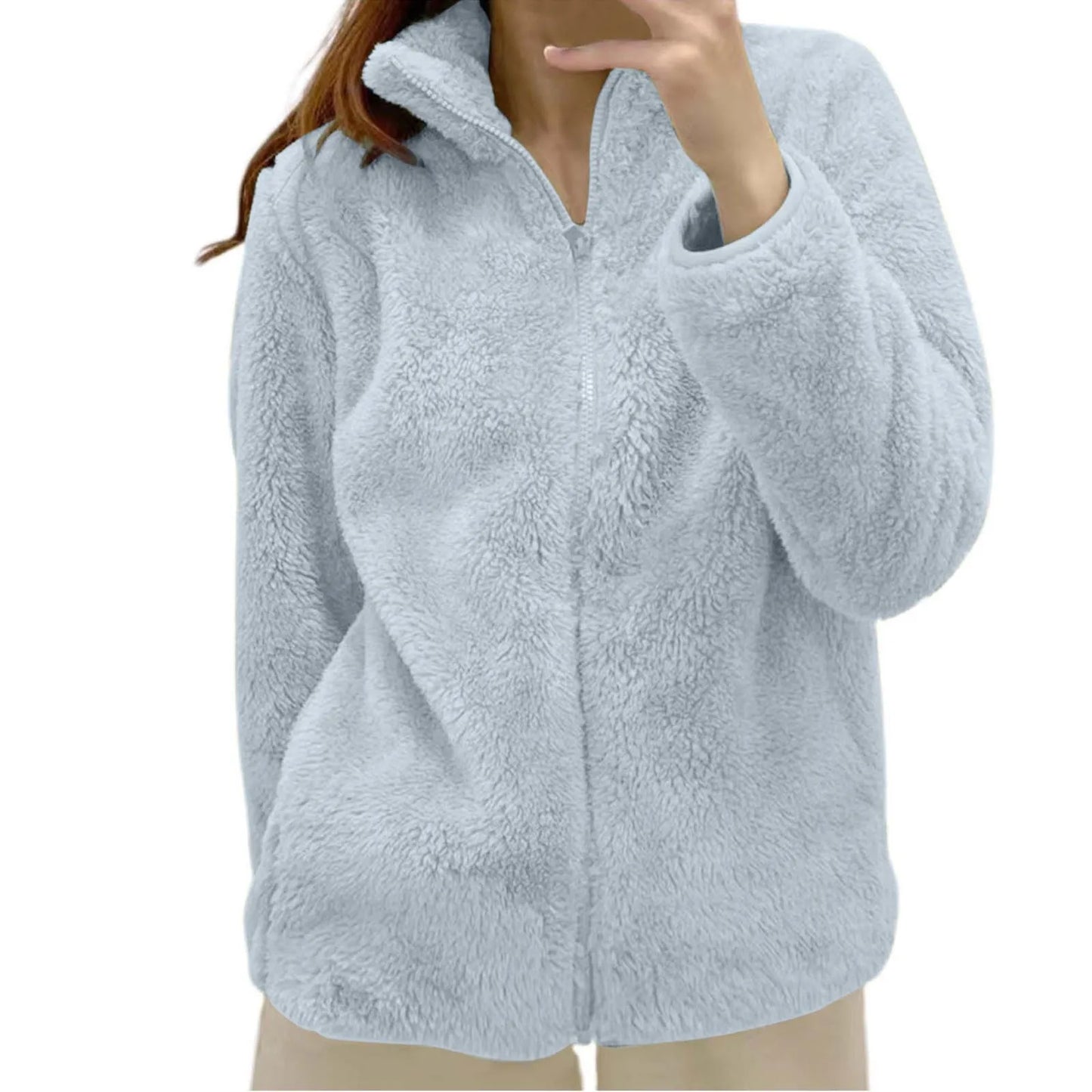 Women's Plush Polar Fleece Zip Jacket with Relaxed Everyday Streetwear Layering Fit