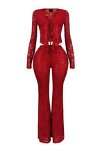 Women's Sheer Lace Shirt and Flare Pants Co-Ord Set