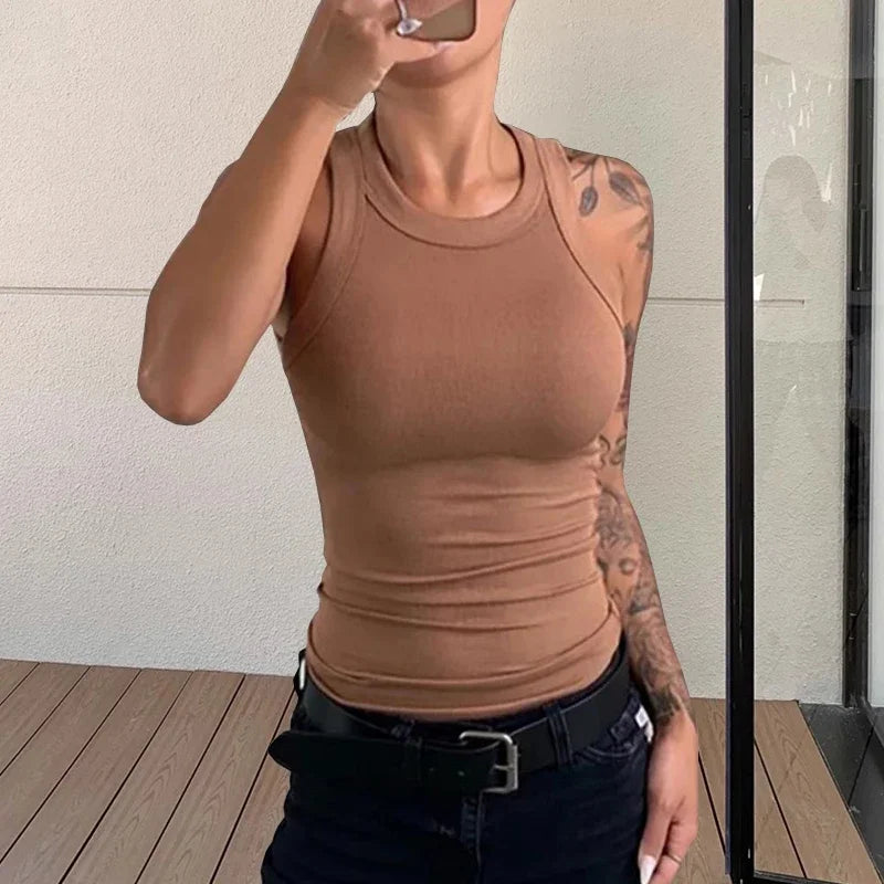 Ribbed Crew Neck Tank Top with Slim Fit Minimalist Everyday Summer Style